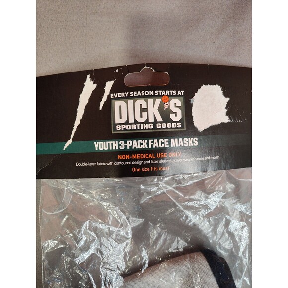 Dick's Sporting Goods Youth Fabric Face Masks 3 Pack Gray Black Navy - Picture 2 of 3